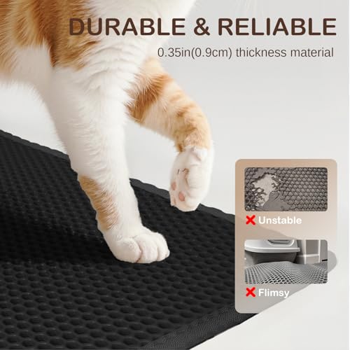 Large Cat Litter Mat, 29.9'' x 35.8''Inch, Double Layer Waterproof Proof Litter Box mat, Non-Slip Design, Easy to Clean, Black Cat Litter Trapping Mat - color: Black, size: 1 Count (Pack of 1)