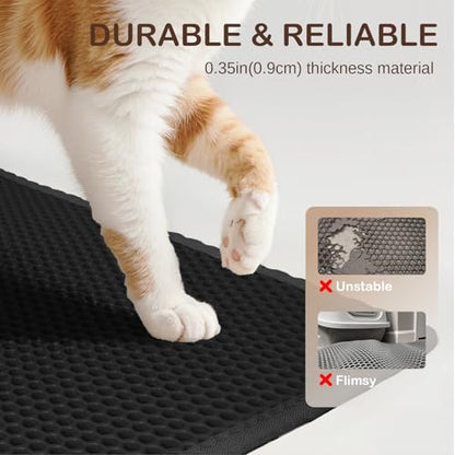 Large Cat Litter Mat, 29.9'' x 35.8''Inch, Double Layer Waterproof Proof Litter Box mat, Non-Slip Design, Easy to Clean, Black Cat Litter Trapping Mat - color: Black, size: 1 Count (Pack of 1)