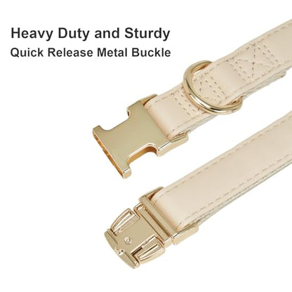 Soft Classic Leather Dog Collar Heavy Duty Padded Collars with Metal Buckle for Puppy Small Medium Dogs (Beige White,M) - color: White, size: Medium