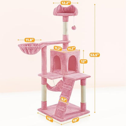 Yaheetech Cat Tree Tower for Indoor Kitten, Multi-Level Cat Towers Condo with Scratching Posts & Tunnel, Pet Furniture - color: Pink