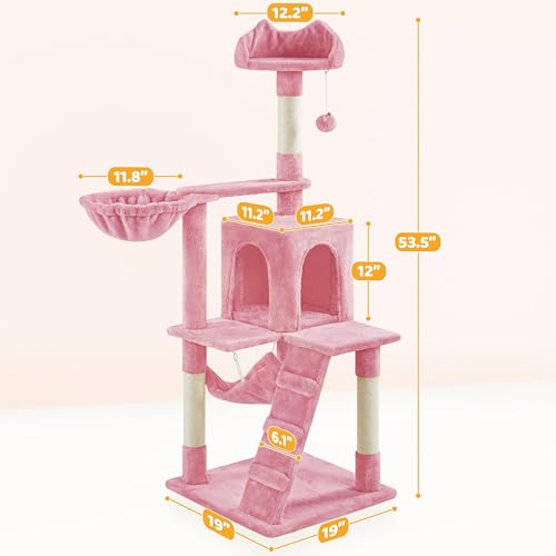 Yaheetech Cat Tree Tower for Indoor Kitten, Multi-Level Cat Towers Condo with Scratching Posts & Tunnel, Pet Furniture - color: Pink
