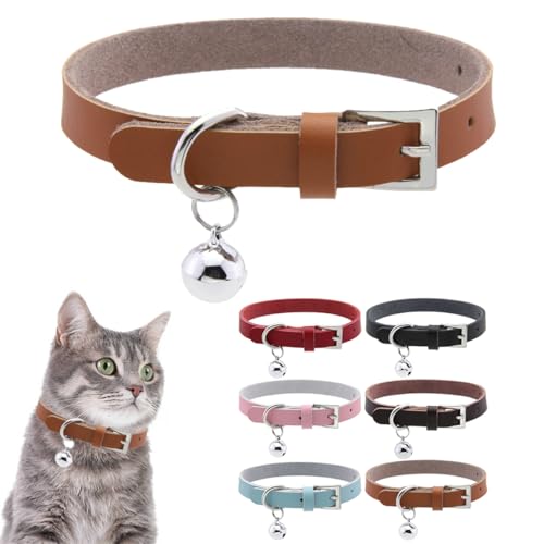 Cat Collar with Bell,Genuine Leather Puppy Collar with Bells Boys Girls Female Small Dog Collar with Bells for XS XSmall Pet Kitten Kitty Animal Yorkie Chihuahua,Brown S - color: Brown, size: S(Neck 9-12")