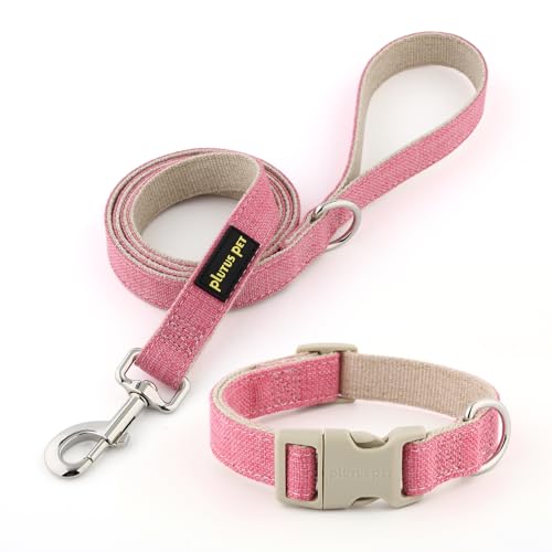 Plutus Pet Cotton Hemp Dog Collar and Leash Set, Adjustable Collar for Small, Medium, and Large Dogs, Heavy Duty and Soft on Skin, Hot Pink, S - color: Hot Pink, size: Small