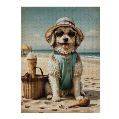 Havanese Dog at The Beach 500-Piece Wooden Jigsaw Puzzle, Dog on Beach Scene, Brain-Training Fun, Relaxing Indoor Puzzle