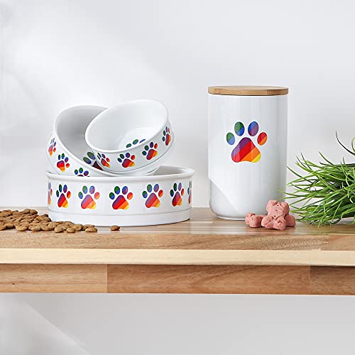Bone Dry Ceramic Food Bowls, Non-Slip & Dishwasher Safe, Small Set, 4.25x2, Rainbow Paw, 2 Count - color: Rainbow Paw, size: Small Set, 4.25x2"