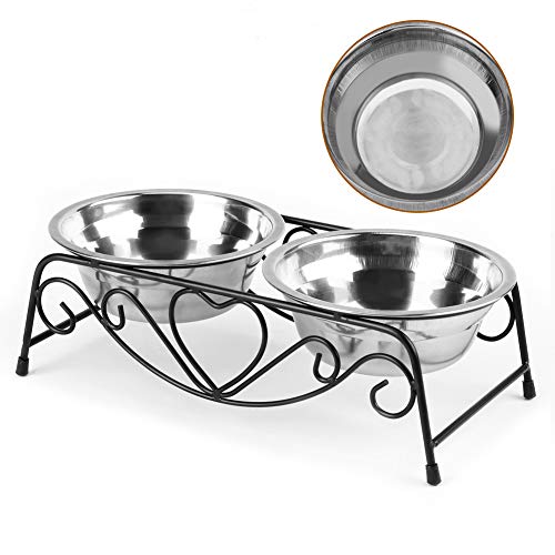 Pet Bowl, Double Cat Dog Waterer Bowls Stainless Steel Elevated Pet Water Food Feeder with Non-Slip Raised Stand for Small Dogs Cats Puppy Kitty
