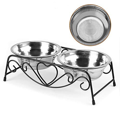 Pet Bowl, Double Cat Dog Waterer Bowls Stainless Steel Elevated Pet Water Food Feeder with Non-Slip Raised Stand for Small Dogs Cats Puppy Kitty