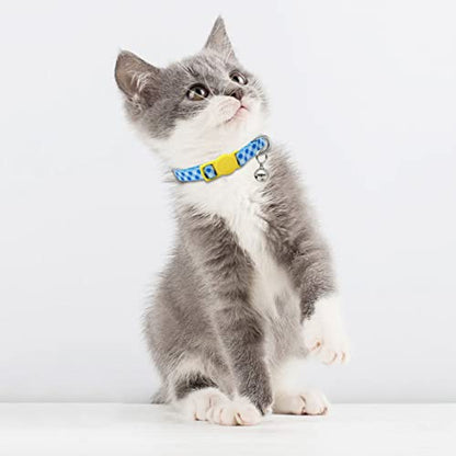 4 Pack Breakaway Plaid Kitten Collar with Bell, 4 Pack Quick Release Safe Buckle Cat Collars, 4 Colors Checkered Pattern, Adjustable from 6"-8" - color: 3#Plaid, size: Kitten(Neck:6"-8")