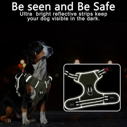 Dog Harness Medium Sized, No Pull Pet Harness with Neck Lockable Snap,No Choke Front Clip Dog Reflective Vest,Adjustable Metal Rings 3 Buckles,Easy Control Handle for Medium Dogs Green M - color: Lock Green, size: Medium (Pack of 1)