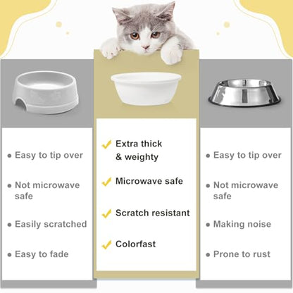 2PCS Cat Bowls Ceramic Replacement Bowl 360ml Kitten Food and Water Bowl for Indoor Cats Puppy Dishes Small Pet Feeding Dish for Rabbit & Guinea Pig Dishwasher & Microwaveable Safe(White)