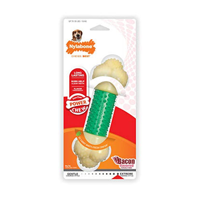 Nylabone Double Action Bone Power Chew Toy for Dogs, Rubber Dog Toys for Moderate & Aggressive Chewers, Bacon Flavor, Medium - Up to 35 lbs, 1 Count - size: Medium