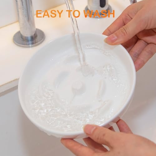 Raised Slow Feeder Cat Bowl, 5.9 Inch Wide Shallow Ceramic Elevated Glass Food Bowl Puzzle Feeders, Anti Vomit Cat Dish, Whisker Friendly Pet Plates Feeding Station for Indoor Cats, Kitten(2 Set) - size: 1 Slow Feeder & 1 Cat Plate