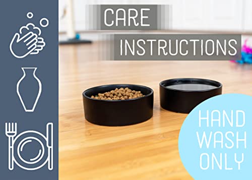 NAT & Jules Nibbles and Dribbles Black 5 inch Stoneware Small Pet Bowls Set of 2