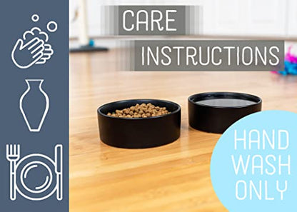 NAT & Jules Nibbles and Dribbles Black 5 inch Stoneware Small Pet Bowls Set of 2