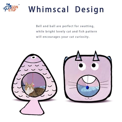 GONPETGP Cat Tunnel for Indoor Cats with Cube Tent Toys Combo, Crinkle Paper Collapsible Interactive Pet Cat Tubes with Play Ball and Bell for Puppy, Kitty, Kitten, Rabbit (3 in 1 Set) - color: Blue