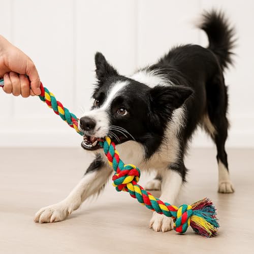Large Tough Chew Toys for Aggressive Chewers Large Breed,Heavy Duty Dental Rope Toys Kit for Medium Dogs,5 Knots Indestructible Cotton Puppy Teething Chew Tug Toy Set of 5