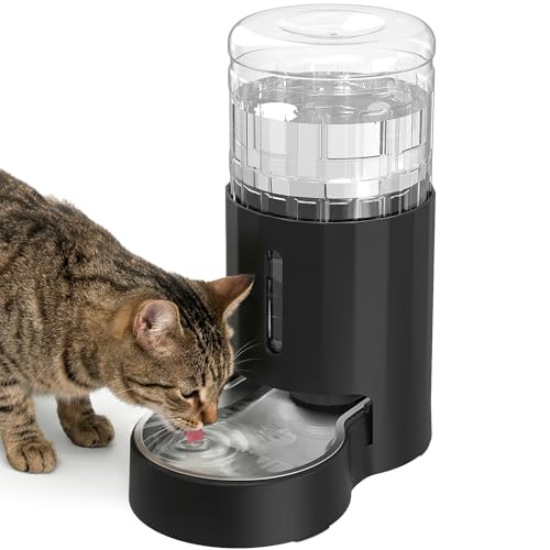 JUNSPOW Cat Water Dispenser with Stainless Steel Bowl, Automatic Gravity Water Dispenser for Cats or Small Medium Size Dogs, Large Capacity, Easy to Clean and Safe for Pets (4L Black) - color: Black, size: 4L