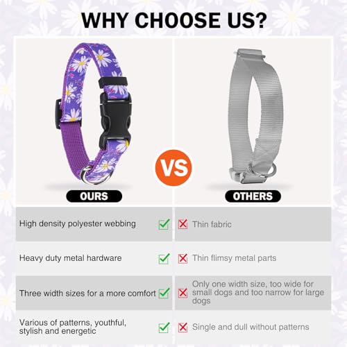 Dog Collar and Leash Set, Adjustable Dog Collars for Small Medium Dogs Boys Girls, Soft Durable Nylon Collar and Matching Leash, Cute Puppy Collars,Purple - color: Purple flower, size: Small(Neck:11.8"-16.2")