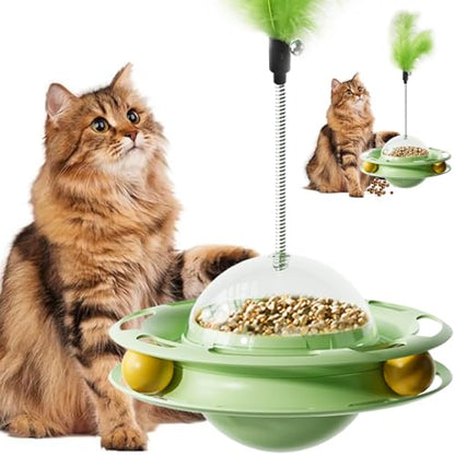 Cat Toys Interactive Track Balls,3 in 1 Cat Roller Toy for Indoor Cats,360° Rotating Food Leakage Device，Solve cat Anxiety and Attract Cats to Play (Green) - color: Green