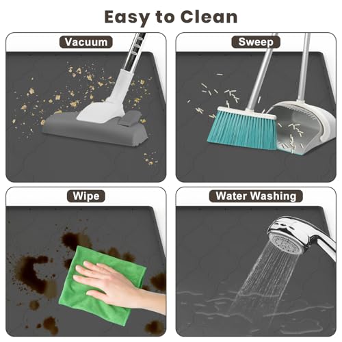 Cat Mat for Litter Box, 38" X 26" Large Silicone Cat Litter Trapping Mat, Easy Clean for Scatter Control, Soft on Kitty Paws, Waterproof, Urine-Proof, Non-Slip Kitty Litter Mat for Floor, Black
