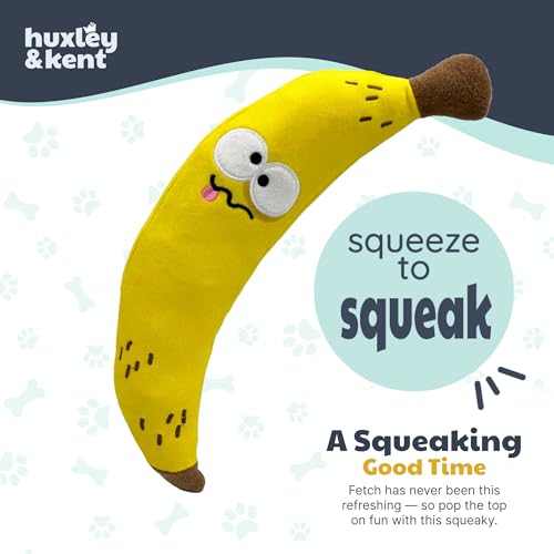 Huxley & Kent Funny Dog Toy w/Squeaker – Power Plush Squeaky Dog Toys for Small, Medium & Large Dogs – Soft Stuffed Animal for Indoor Play & Fetch - Fetchies® Bruiser Banana, Small - size: Small, style: Brusier Banana