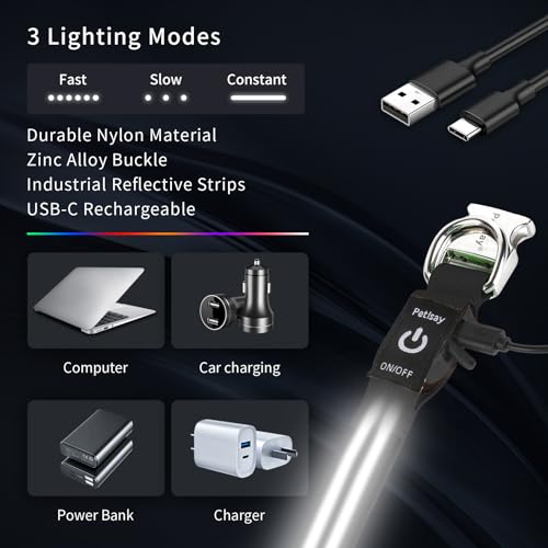 LED Dog Collar with Metal Buckle - USB Rechargeable Glow Collar for Dogs, Waterproof Light Up Dog Collar w/Reflective Strips - Adjustable Night Safety Collars by PetIsay(White,Large) - color: White(Fiber optic version), size: Large (18½ " - 23½ ")
