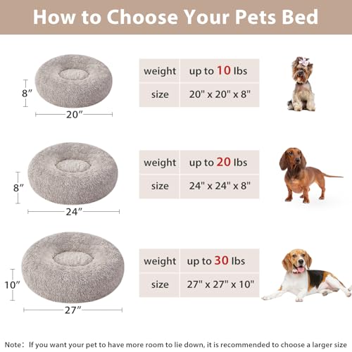 WNPETHOME Calming Dog Bed & Cat Bed, Anti-Anxiety Donut Small Dog Bed, Fluffy Faux Fur Cats Cushion Puppy Bed for Small Pets and Cats (24 x 24 inch, Light Coffee) - color: Light coffee, size: 24"L x 24"W x 8"Th