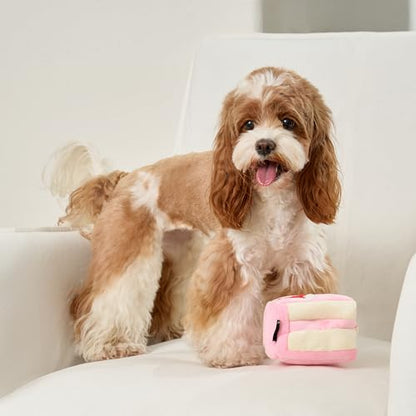 CHEWFFON Dog Birthday Toy - Interactive Strawberry Cake Snuffle Puzzle for Enrichment, Squeaky Crinkle Puppy Toy for Boredom & Mental Stimulation, Indoor Brain Game for Small Medium Dogs - style: Strawberry Cake Slice