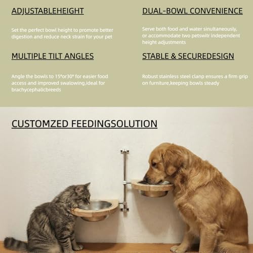 Elevated Cat Bowls,Raised Dog Food Bowls,Adjustable Wall Mounted Pet Feeder for Dogs & Cats, Tilted Angle Design for Neck & Spine Relief, Space Saving Easy Clean Feeding Station