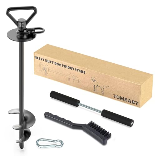 TOMBABY Heavy Duty Dog Tie Out Stake 304 Stainless Steel Dog Runner, Ground Anchor with 360° Swivel & Anti-Tangle,Use Any for to 150LBS Dogs- Dog Stakes for Outside Camping, Suitable for Any Dog Cable - color: 13''black