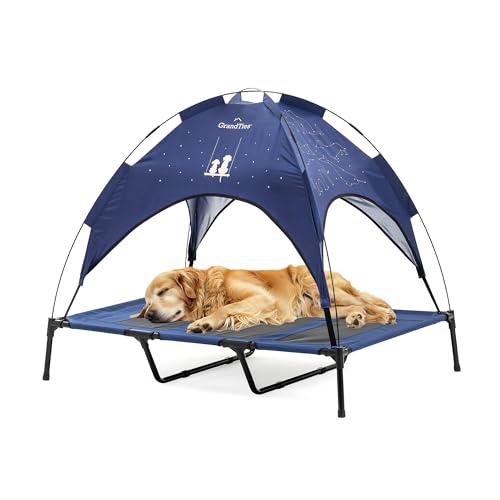 GrandTies Cooling Elevated Dog Bed with Canopy – XL Portable Pet Cot for Outdoor & Indoor Use – Waterproof Removable Shade, Breathable Mesh, Slip-Resistant Feet, Easy Assembly – Blue Berry - color: Blue Berry
