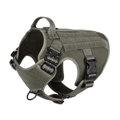 ICEFANG Tactical Dog Harness, X-Large Size,2X Metal Buckle,Working Dog MOLLE Vest with Handle,No Pulling Front Leash Clip,Hook and Loop Panel (Green,XL (Pack of 1)) - color: Green, size: X-Large (Pack of 1)
