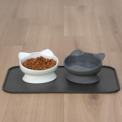 Kitty City Elevated Cat Bowls (Set of 2), Whisker-Friendly Raised Cat Food & Water Dishes, Modern Pedestal Design, Dishwasher Safe, 10.8 oz Each – White & Gray - color: White & Gray, style: Large