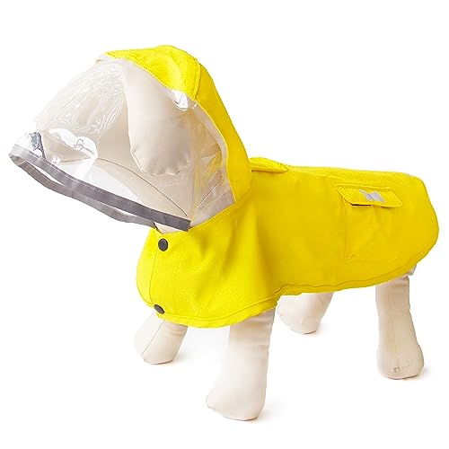 Dog Raincoat,Waterproof Rain Poncho with Hoodie, High Reflective Adjustable Pet Rain Jacket with Leash Hole for Small Medium and Large Dogs (Yellow, Small) - color: Yellow, size: Small: 9-13lbs