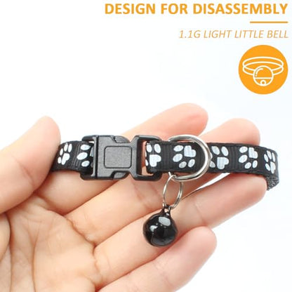 MJIYA Cat Collar with Bell, Breakaway Grid Collar with Plastic Buckle, Light Adjustable, Nylon, Kitty Collars (Black) - color: Black