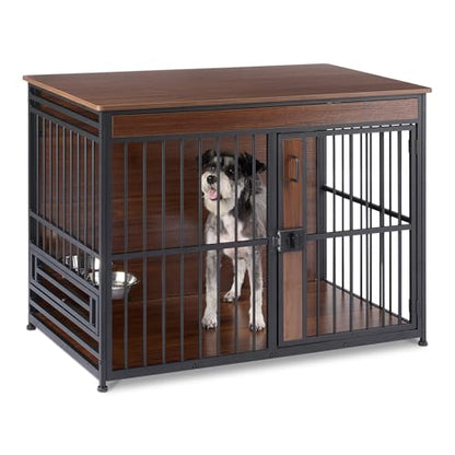 Amazon Basics Furniture Style Dog Crate, Two Bowls Included, 41" x 23.6" x 29.5", Walnut - size: 41''