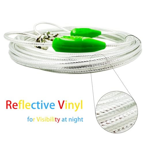 Petest 15ft Reflective Tie-Out Cable for Small Dogs Up to 35 Pounds - color: Green & Silver, size: 35lbs15ft
