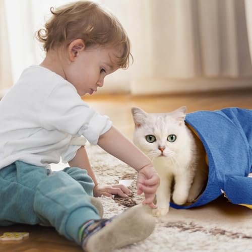 Spardar Bunny Tunnel Bed, 2-in-1 Collapsible Tunnel Tubes Toys, Washable, with Removable Mat Hideout, Interactive Toys for Rabbits Chinchilla Hedgehog Guinea Pigs Kitty, Blue - color: Blue