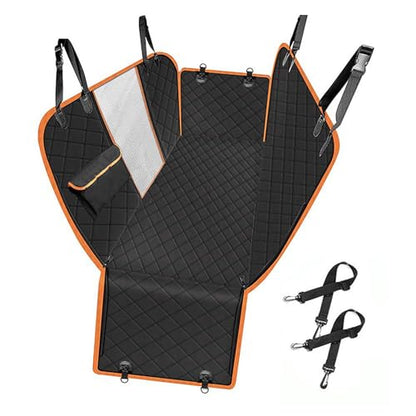 Dog Car Seat Cover with Side Flaps - TG2038 600D Heavy Duty Waterproof Hammock - Scratch-Proof Nonslip Pet Back Seat Protector for Cars, Trucks, SUVs, Black/Orange