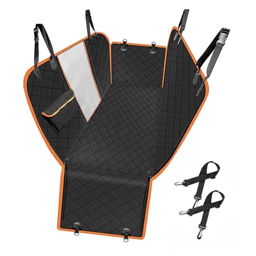 Dog Car Seat Cover with Side Flaps - TG2038 600D Heavy Duty Waterproof Hammock - Scratch-Proof Nonslip Pet Back Seat Protector for Cars, Trucks, SUVs, Black/Orange