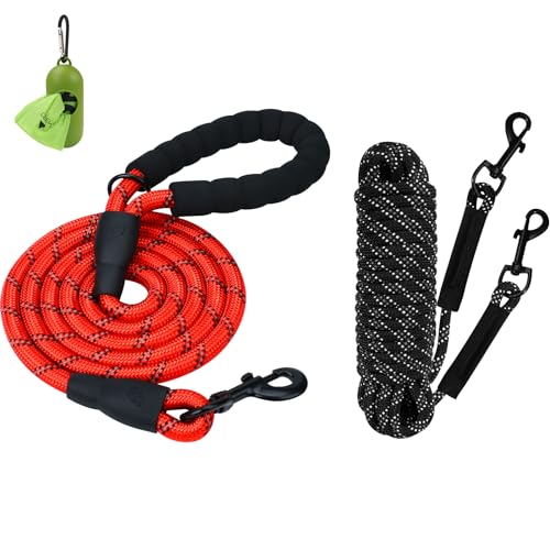 Taglory 30FT Long Dog Leash and 5 FT x 1/2 inch Rope Dog Leash, Recall Training Leash with 2 Swivel Hooks for Large Medium Small Dogs Walking, Camping, or Backyard