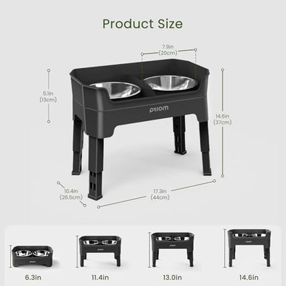 KPWACD 3-in-1 Elevated Dog Bowls Mess Proof Raised Slow Feeder Dog Bowls, 4 Height Adjustable Stand Licking Plate with 2 56oz Stainless Steel Doggy Food Dish for Small Medium Large Pets - color: Black, size: 2 Stainless Steel Bowls + Slow Feeder