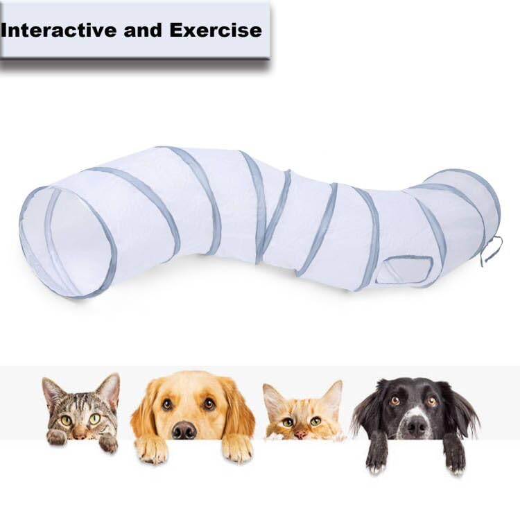Cat Tunnel Tube Toys，Tunnels for Indoor Cats, S-Shape White Collapsible Interactive Toy with Balls for Rabbits, Kittens, Ferrets, Puppy - color: S - 2 Way White Gray