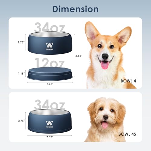 PAWGETHER® Stainless Steel Dog Bowls, Dog Food and Water Bowl Non-Slip Easy to Clean Dishwasher Safe for Puppy Small Medium Dogs Cats Navy Blue 34oz - color: Navy (34oz)