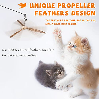 JXFUKAL Cat Wand Toys, Interactive Cat Toys with 3 Feather Refills, 29'' Flexible Steel Wire, Sturdy Wood Handle & Bell for Kitty Kitten, Cat Toys for Indoor Cats Teaser Cat String Toy - color: Set A