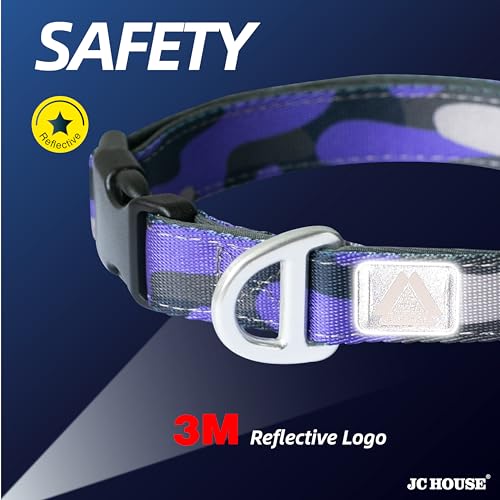 Soft Padded Dog Collar, Neck 12’’-20’’, Adjustable Heavy Duty Collar with 3M Reflective Logo for Medium, Large Dogs, Camo Purple, Medium - color: Camo Purple, size: Medium (Neck 12''–20'')