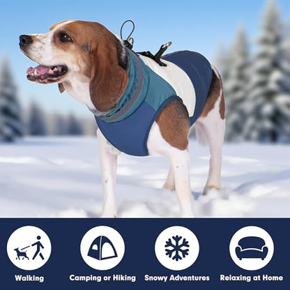 Dog Jacket for Small Dogs Waterproof Dog Coat with Reflective Strips and Harness Built in Warm Fleece Dogs Winter Coat Windproof with Back Zipper, Navy L - color: Navy, size: Large
