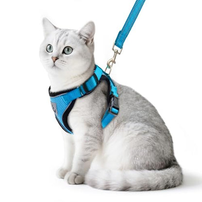 PUPTECK Cat Harness and Leash Set Escape Proof Reflective Cat Walking Harness Adjustable Soft Breathable Mesh Vest for Small Pets, Blue, S - color: Blue, size: S (NECK 9.5"-11", CHEST 13"-16")