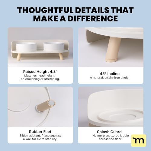MalsiPree Elevated Dog Bowls - Puppy Adoption Gifts & Cute Puppy Accessories - 45° Tilt Feeding Station with Ceramic Dishes - Food and Bowls Set - Dog Birthday Gifts for Small Pets - Sand Beige - size: Small