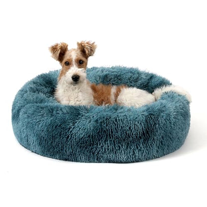 Calming Donut Dog Bed for Small to Medium Dogs & Cats - Plush Faux Fur Anti-Anxiety Pet Bed with Machine Washable Cover & Non-Slip Base - color: Gradient Blue, size: Small 19.6''
